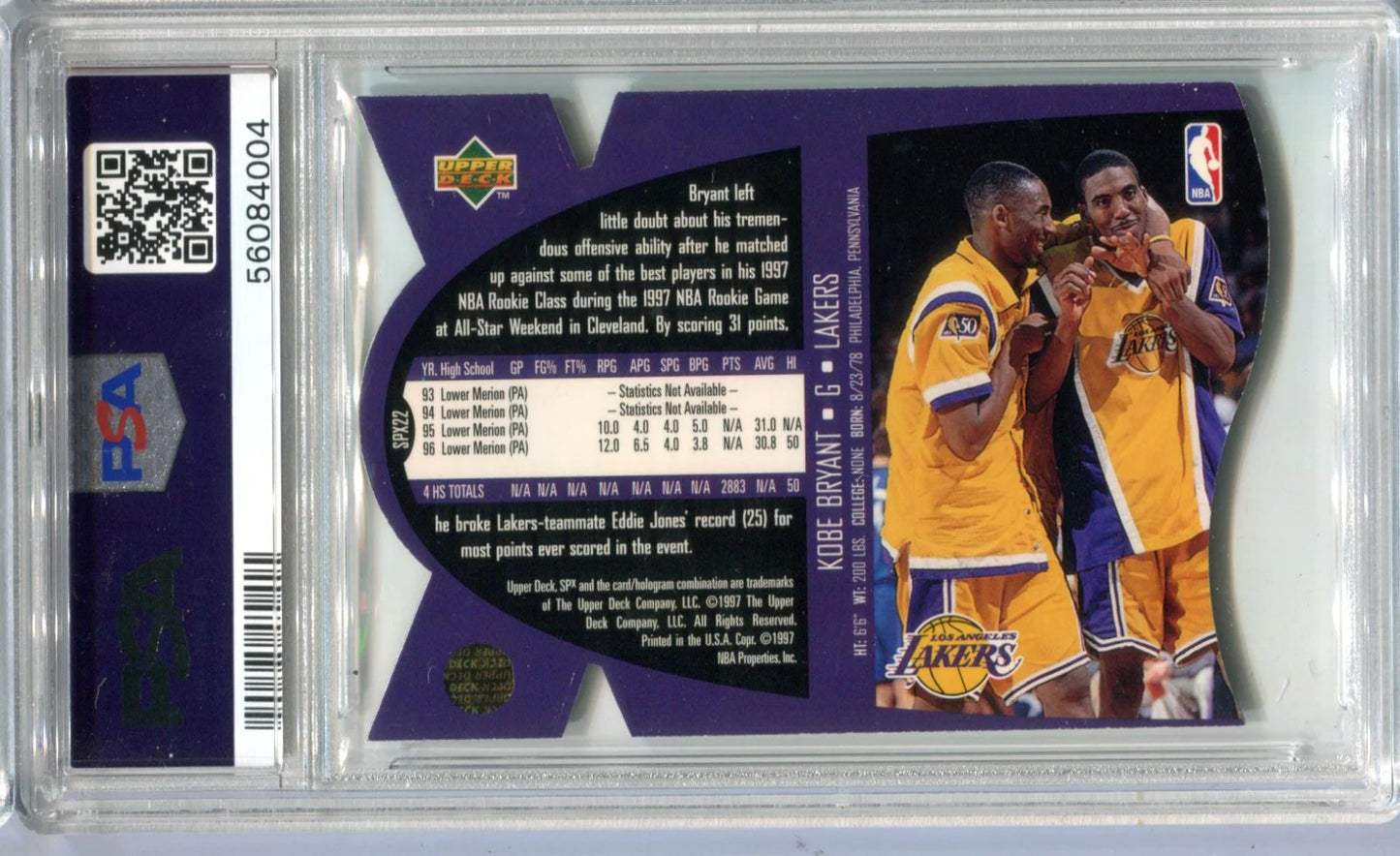 Kobe Bryant 1997 Upper Deck Spx Die-Cut #22 Psa Nm-Mt 8 Card