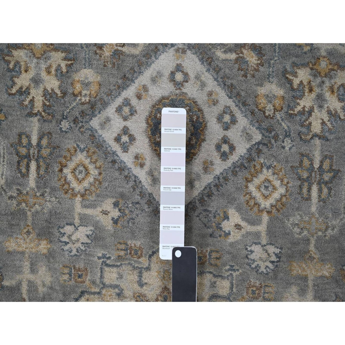 7'X7' Gray And Ivory Hand Knotted Karjihooz Design Soft Wool Round Rug