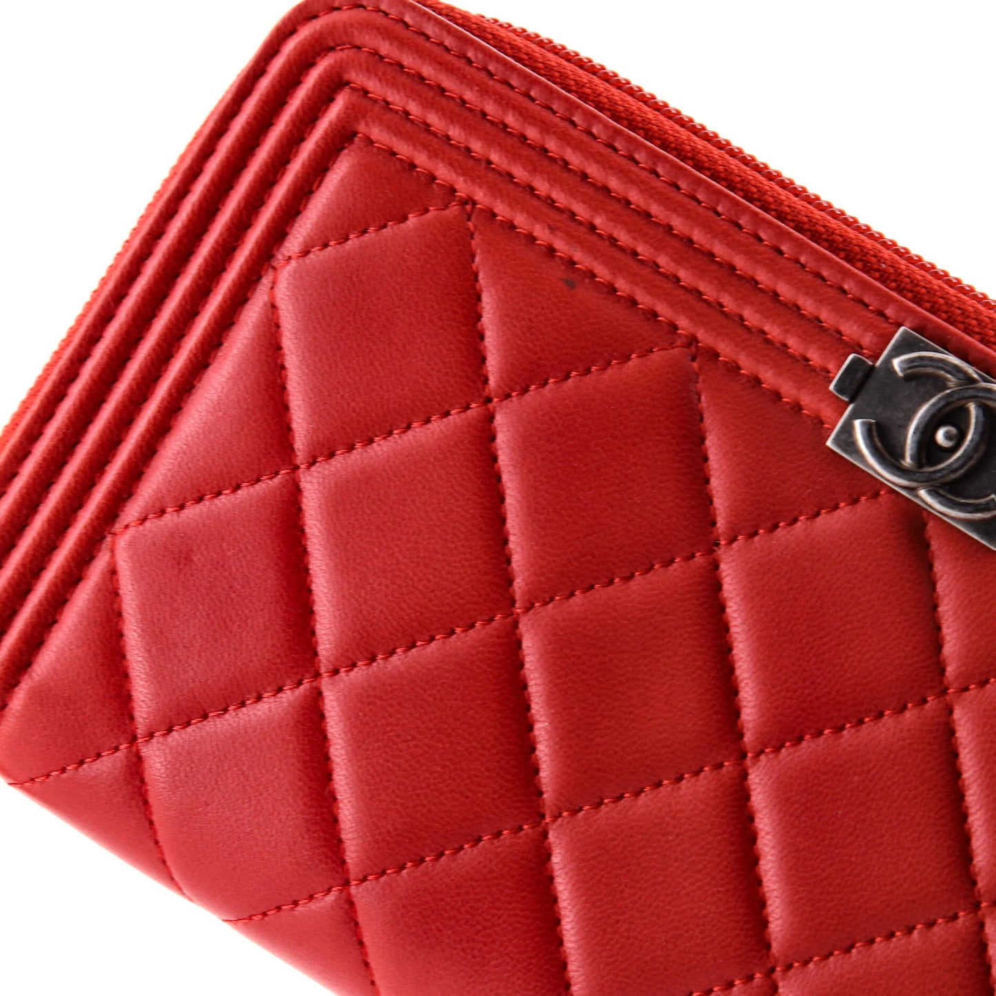 Chanel Boy Zip Around Wallet Quilted Lambskin Long