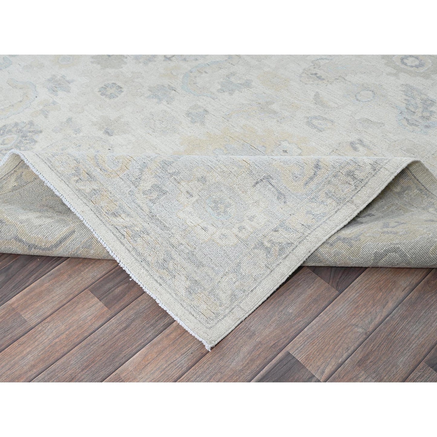 8'2"X10'1" White Wash Peshawar With Leaf Design, Hand Knotted Pure Wool Rug