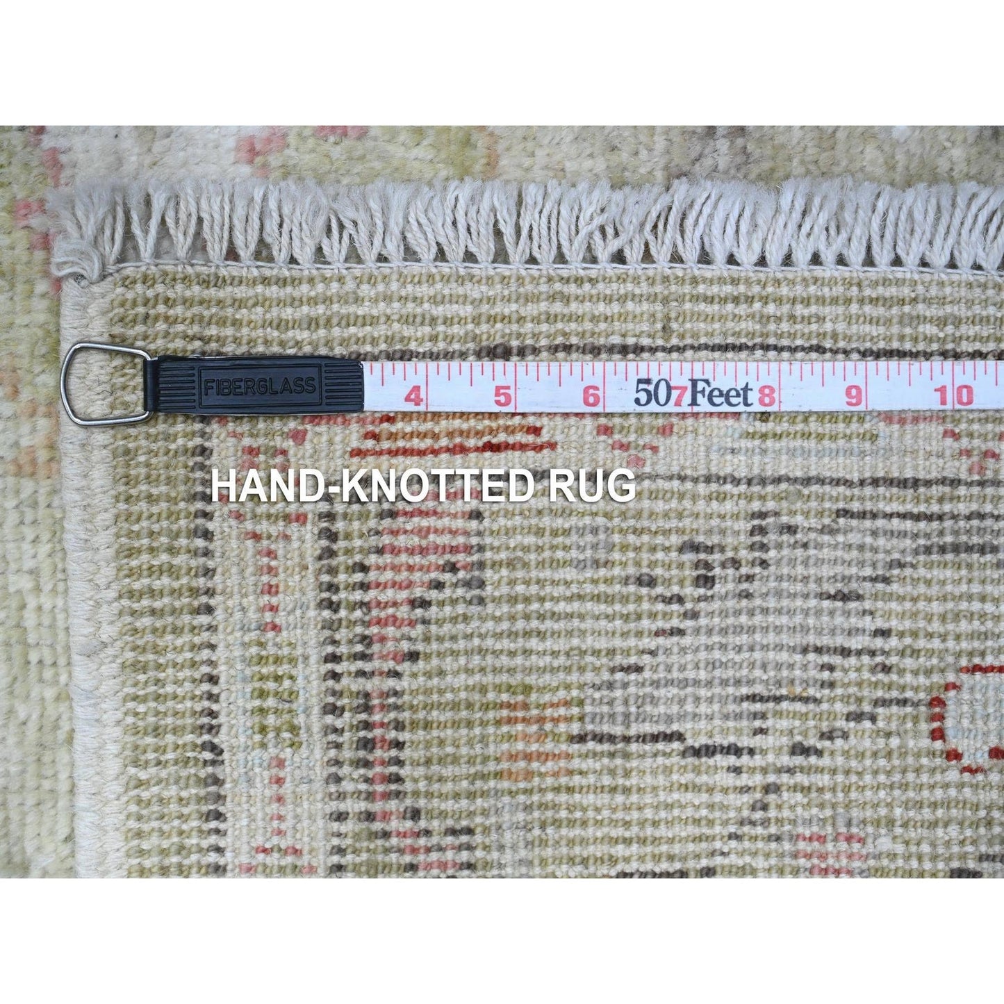 4'X15'9" Moss Green Afghan Angora Oushak Wide Runner Oriental Rug