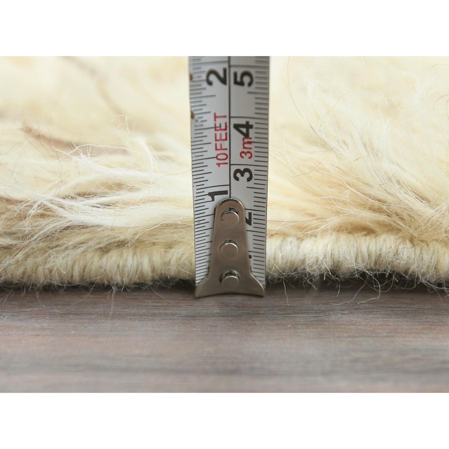 3'1"X5'3" Beige Shaggy Moroccan Undyed Natural Wool Hand Knotted Rug