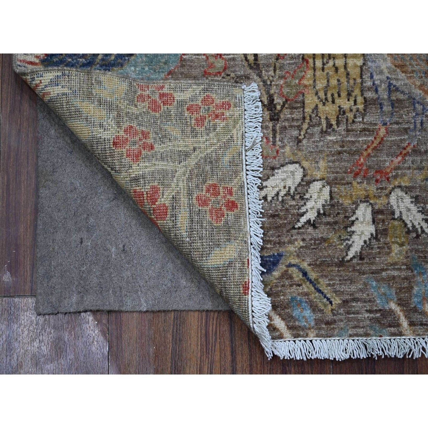 3'1"X5'1" Elephant Gray Birds Paradise Runner Hand Knotted Oriental Rug