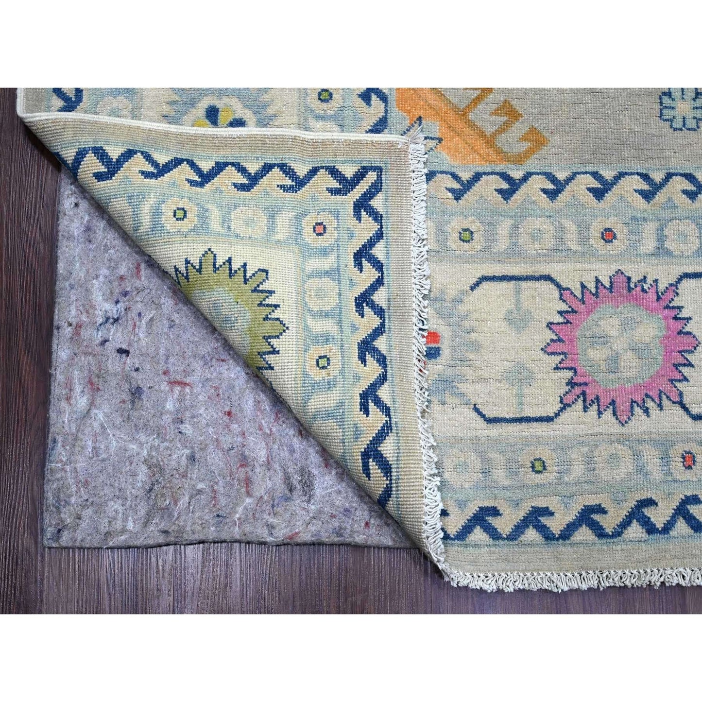 9'7"X13'4" Gray Fusion Kazak Caucasian Design Pure Wool Hand Knotted Rug