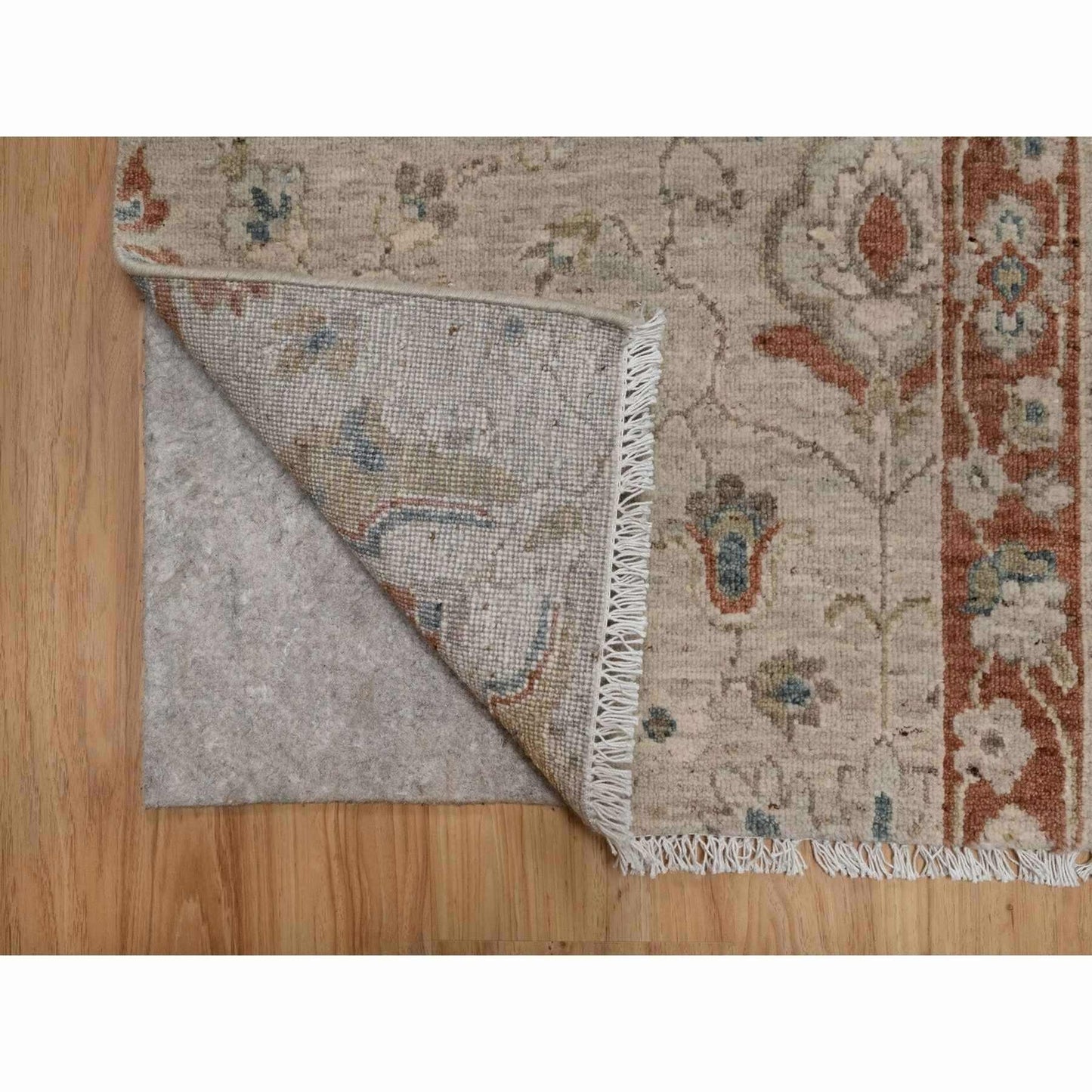 2'2"X3'1" Beige Broken Pattern Oushak Design Hand Knotted Wool Sample Rug