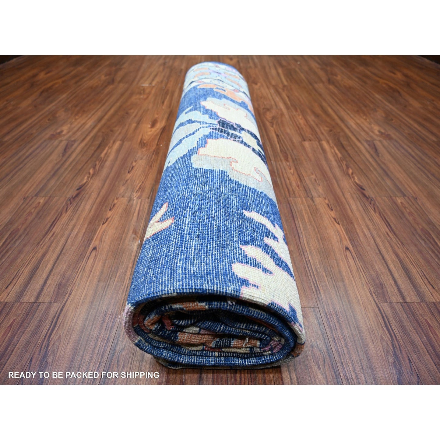 10'X13'9" Blue Hand Knotted Afghan Angora Oushak Extra Soft Wool Rug
