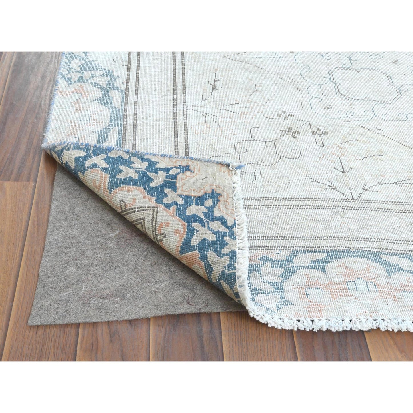 8'3"X11'1" Hand Knotted Ivory Vintage Farsian Karman Worn Wool Rug