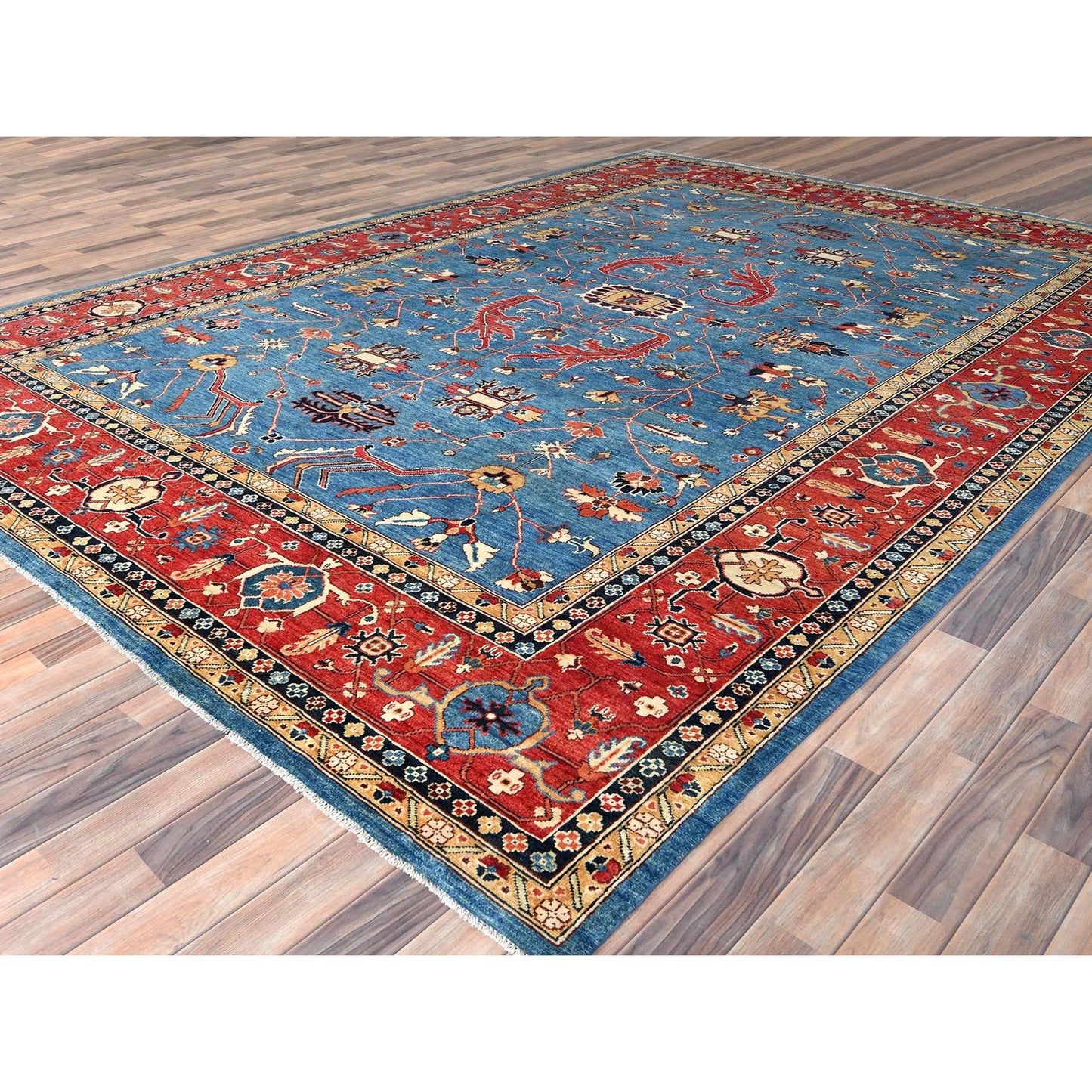 9'10"X13'6" Blue Afghan Peshawar Heris Wool Hand Knotted Oriental Rug
