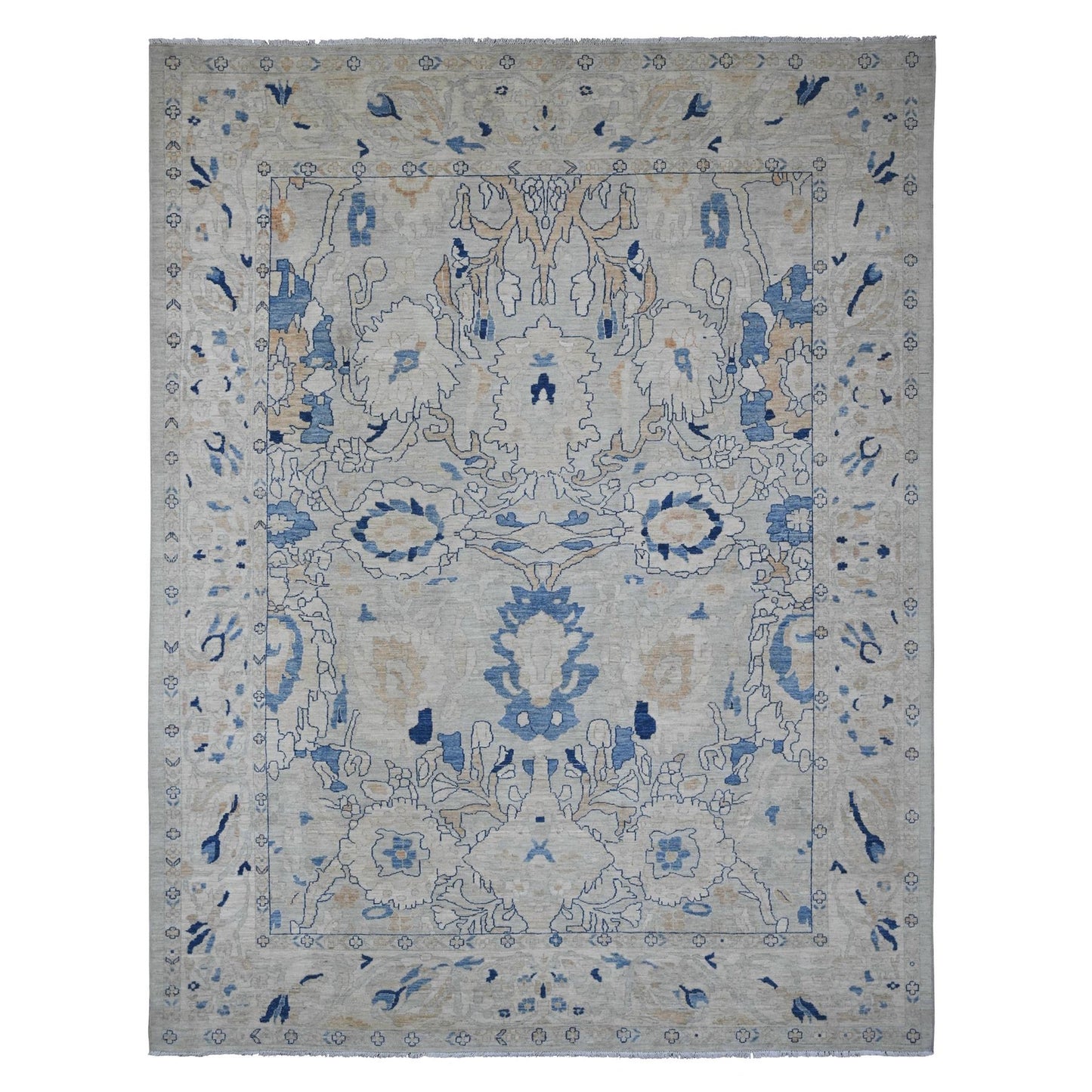 9'X11'7" Oyster Gray Ziegler Mahal Design Peshawar Hand Knotted Wool Rug