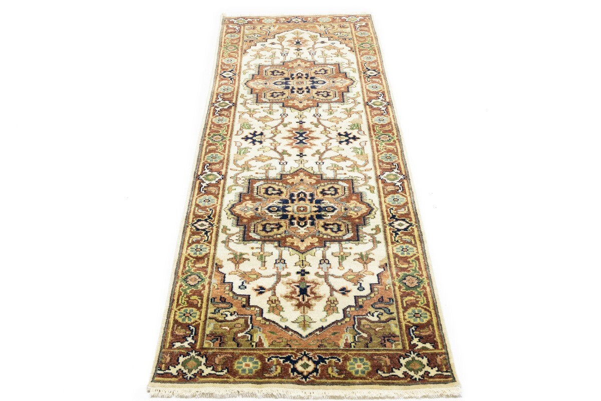 Heriz Serapi Oriental Runner Rug Geometric Design