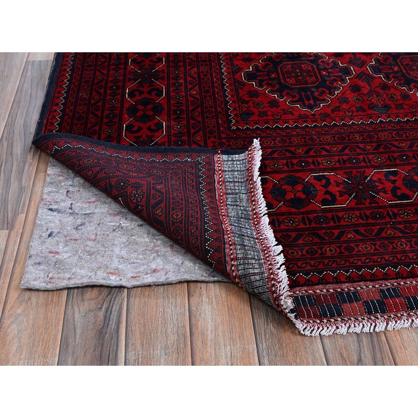 9'10"X12'9" Red Afghan Khamyab Geometric Pattern Hand Knotted Soft Wool Rug