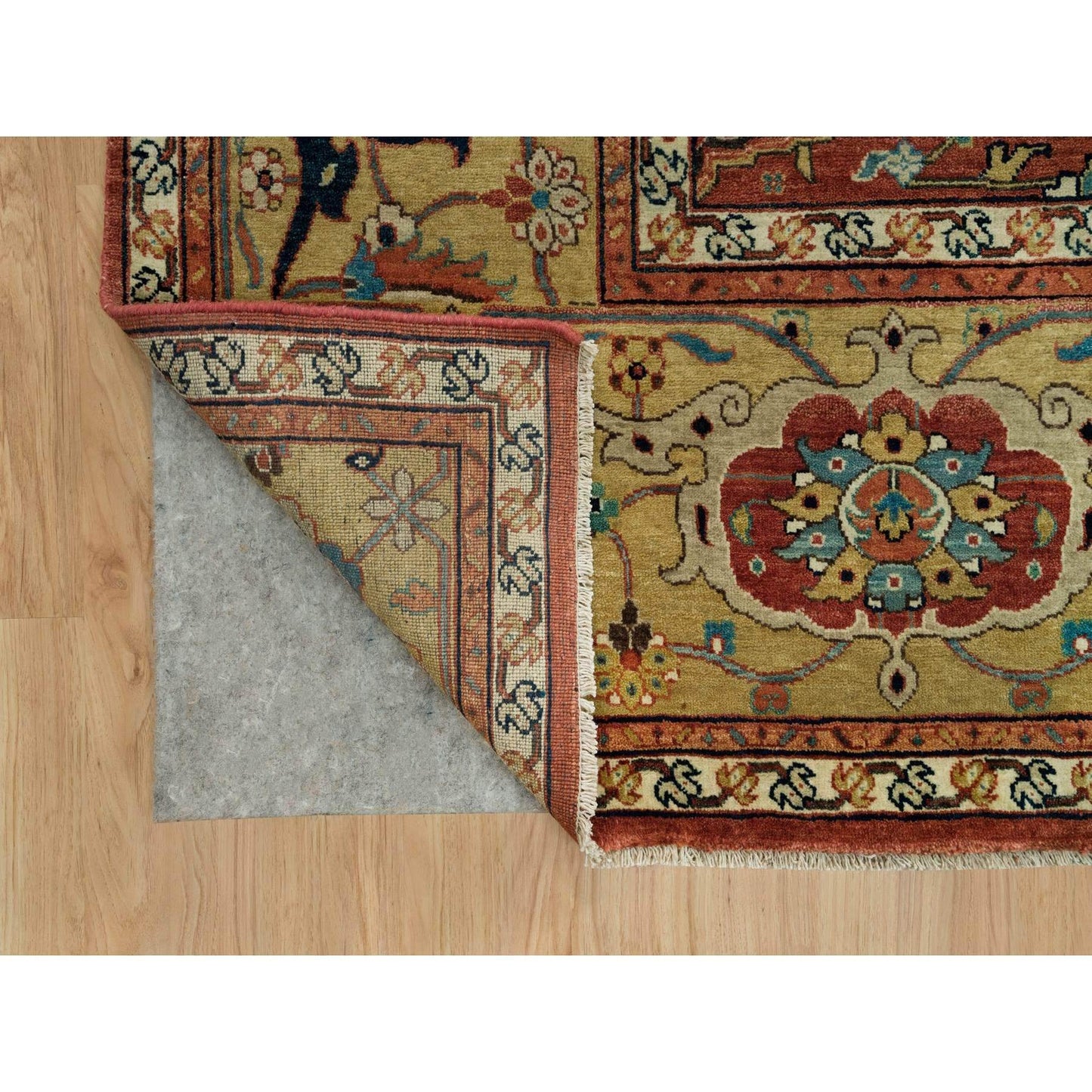 10'X10' Henna Red Antiqued Heris Hand Knotted Wool Square Oriental Rug