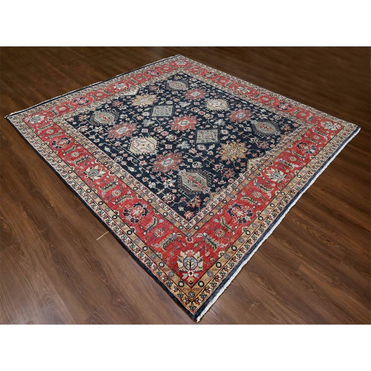 10'2"X10'2" Black Hand Knotted Karjihooz Design 100% Wool Square Rug