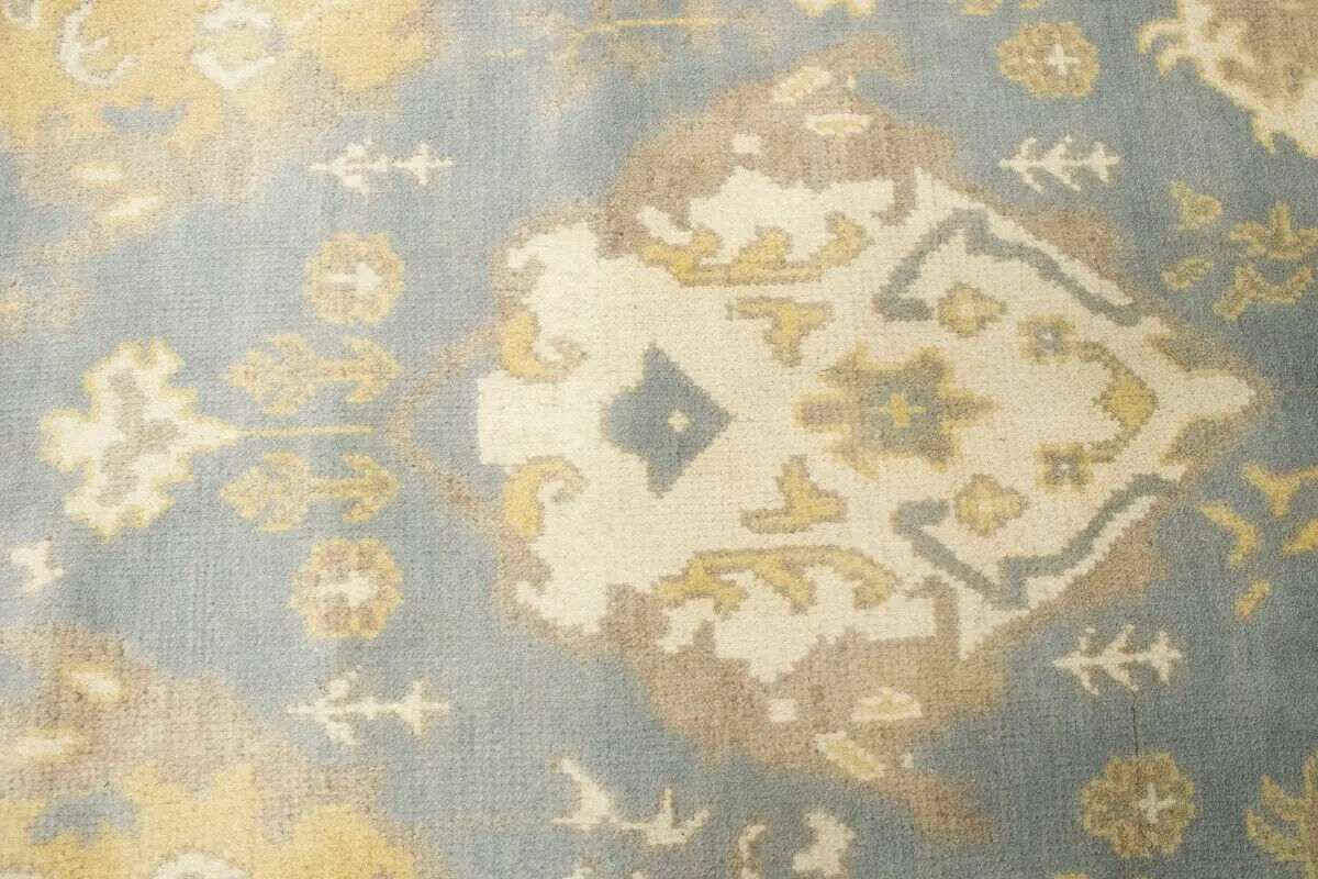 Handmade Palatial Oushak Chobi Rug Blue-Gray