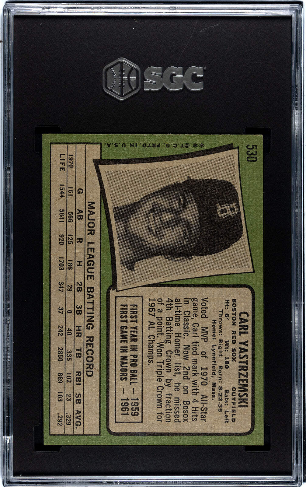 Carl Yastrzemski 1971 Topps Card #530 Sgc 7