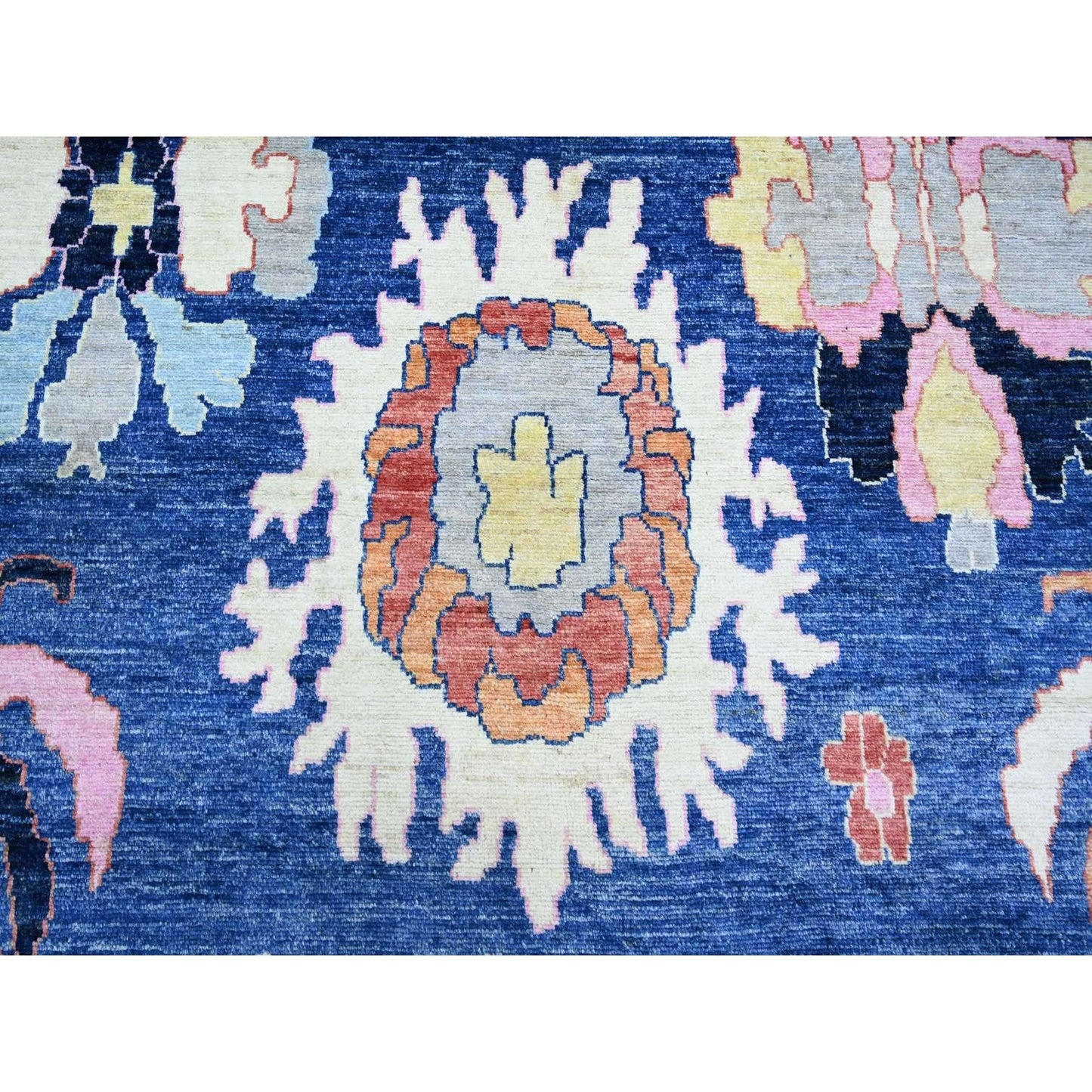 10'X13'9" Blue Hand Knotted Afghan Angora Oushak Extra Soft Wool Rug