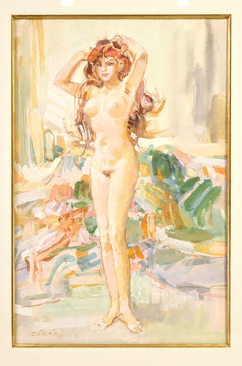 Erno Zorad "Relaxation" Signed Watercolor Nude Painting - Rare Hungary Artist