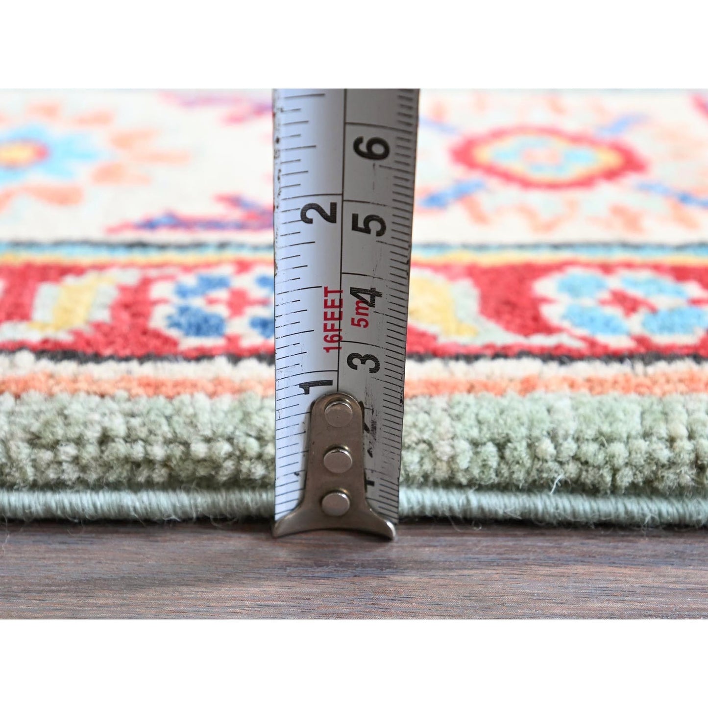 3'5"X5' Honeydew Green Kazak With Tribal Design Soft Wool Hand Knotted Rug