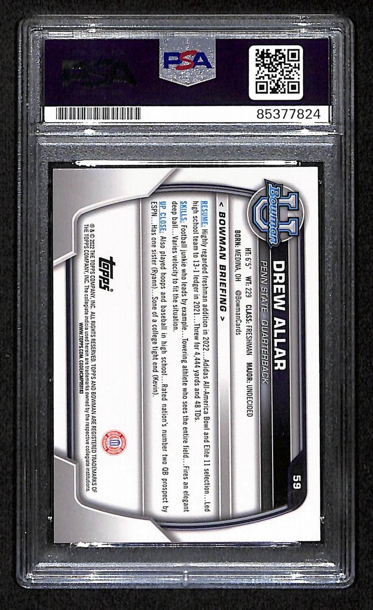 Drew Allar Penn State Signed/Auto 2022 Bowman U Chrome Card #59 Psa/Dna 193359