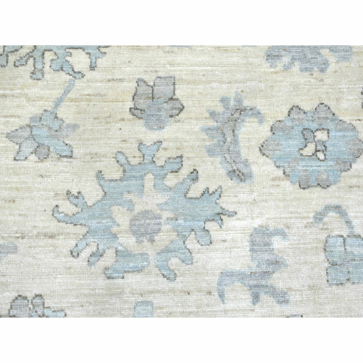 8'X9'9" Ivory Hand Knotted Afghan Angora Oushak Soft Wool Rug