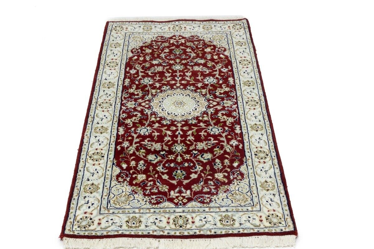 Handmade Indo-Nain Oriental Rug Classic Red