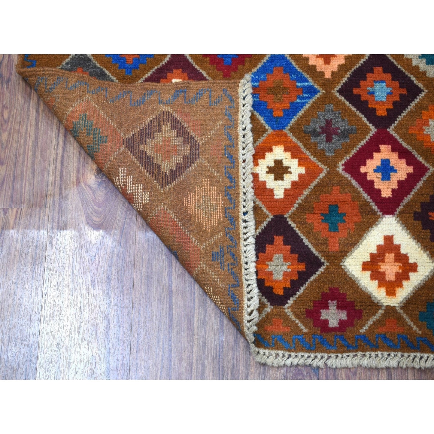 3'5"X4'10" Geometric Design Wool Hand Knotted Colorful Afghan Village Rug