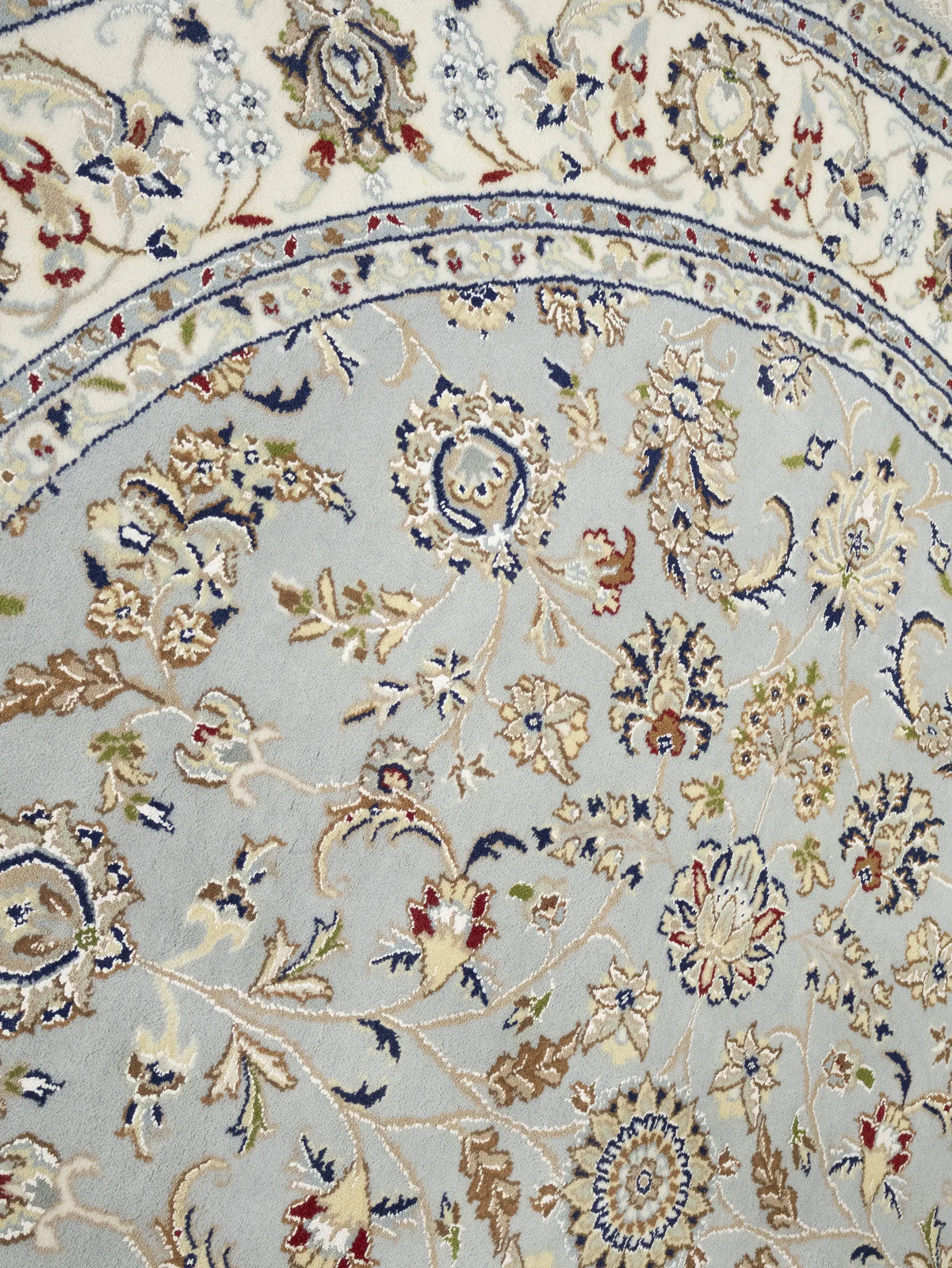 Handmade Round Indo-Nain Wool Rug 6X6 Ft Floral