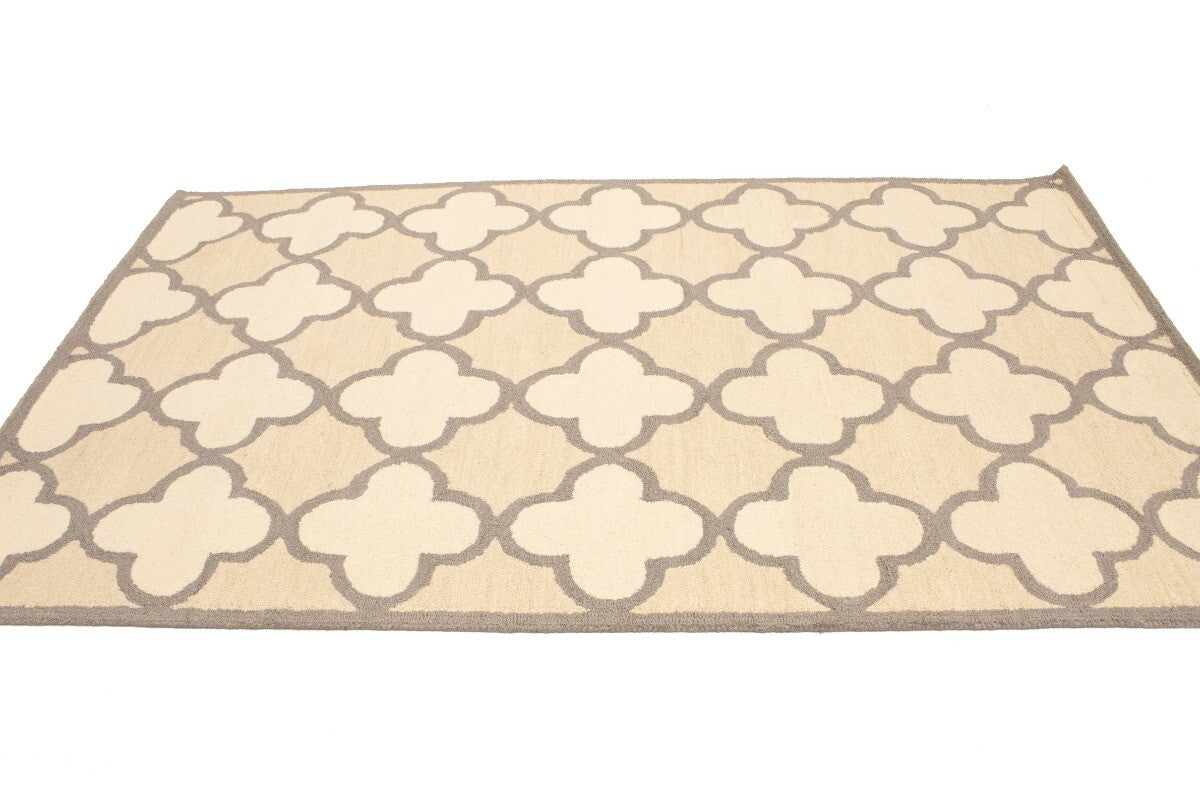 Cream Beige Trellis Style Rug Hand-Tufted Modern