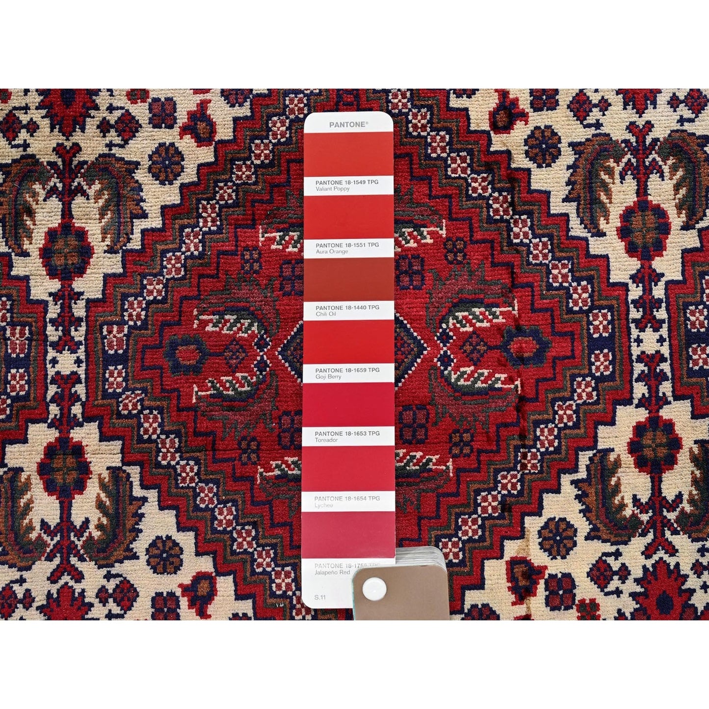 9'10"X13' Red Afghan Khamyab With Geometric Design Hand Knotted Wool Rug