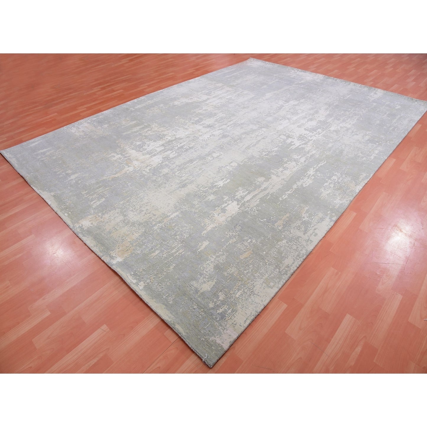 10'X14'1" Jubilee Gray Modern Abstract Design Hand Knotted Wool Silk Rug