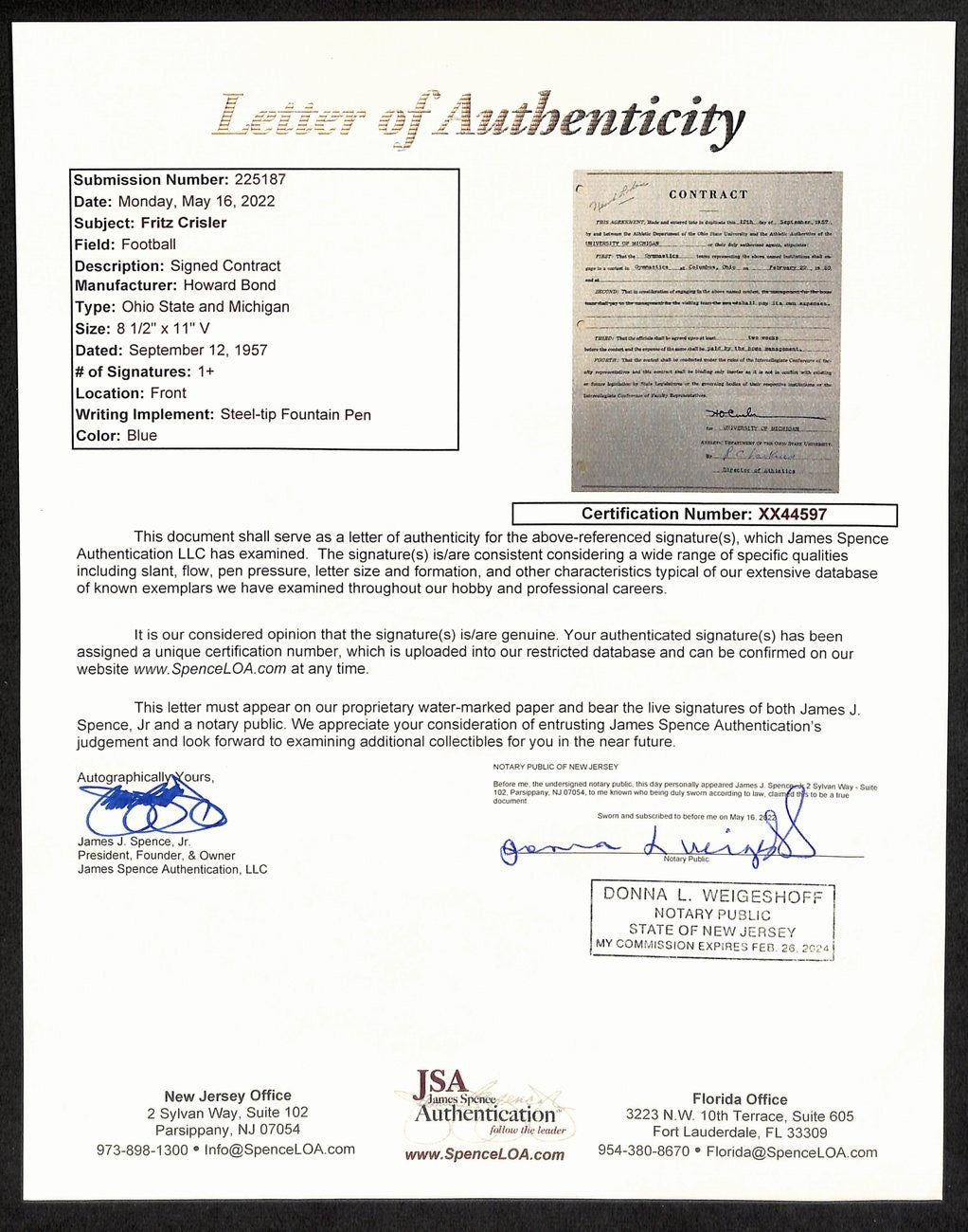 Fritz Crisler Cfb Hof Signed 1957 Contract University Of Michigan Jsa 185593