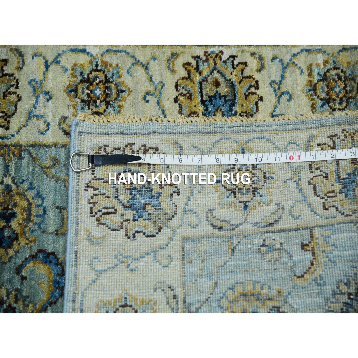 2'6"X25'8" Cerulean Blue Pure Wool Hand Knotted Shah Abbas Xl Runner Rug