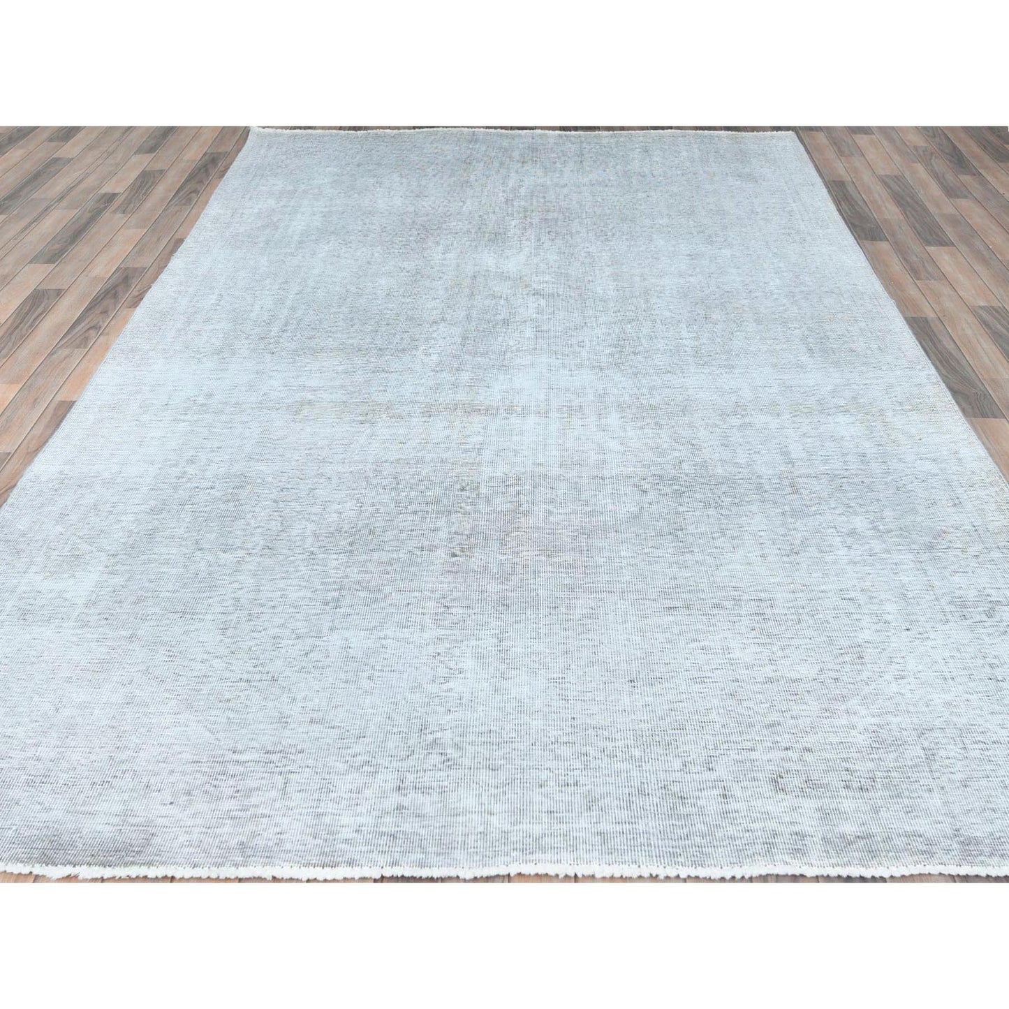7'X10'2" Gray Hand Knotted Vintage Zoroastrian Tebraz Worn Wool Rug