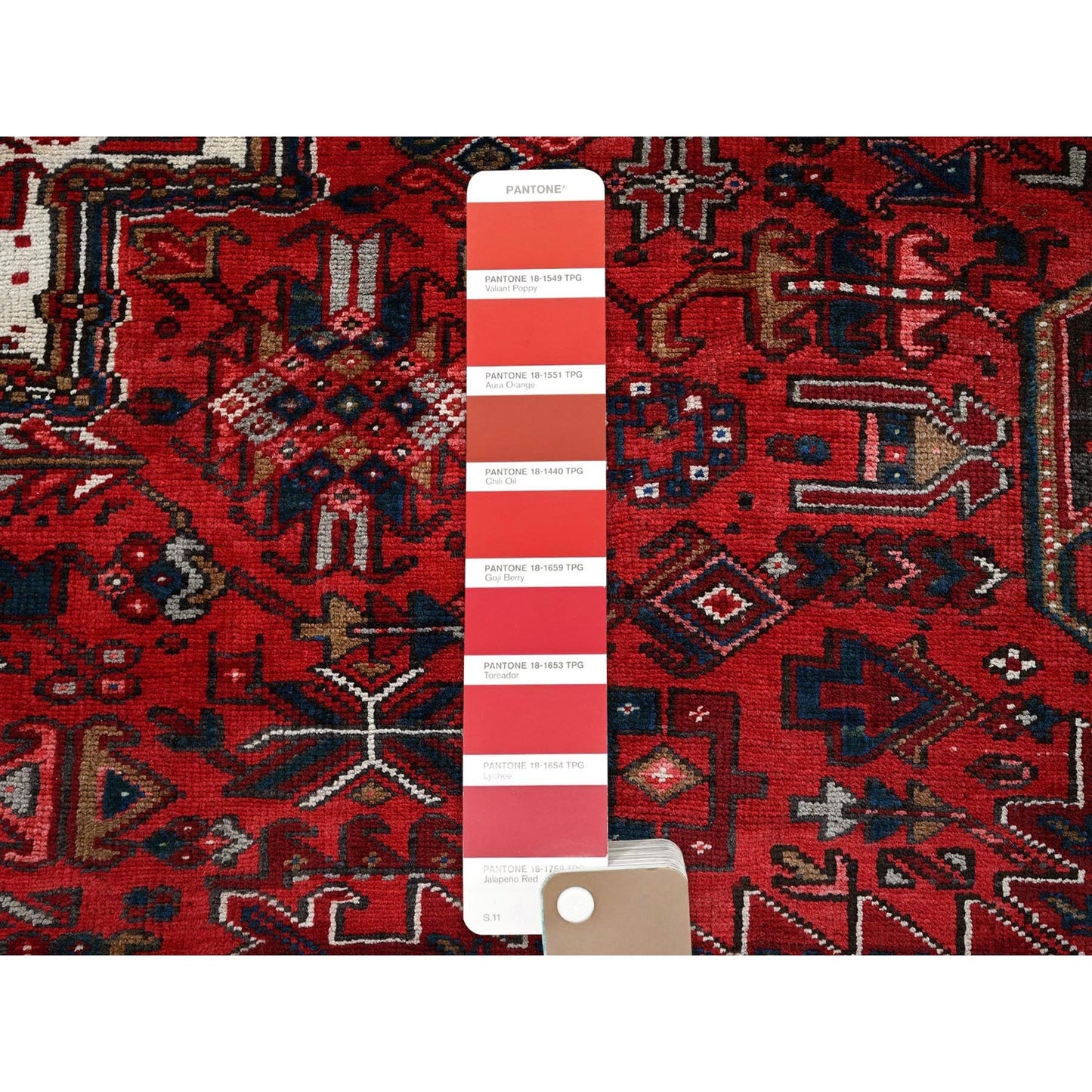 10'X12'10" Red Vintage Zoroastrian Heris Wool Hand Knotted Rug