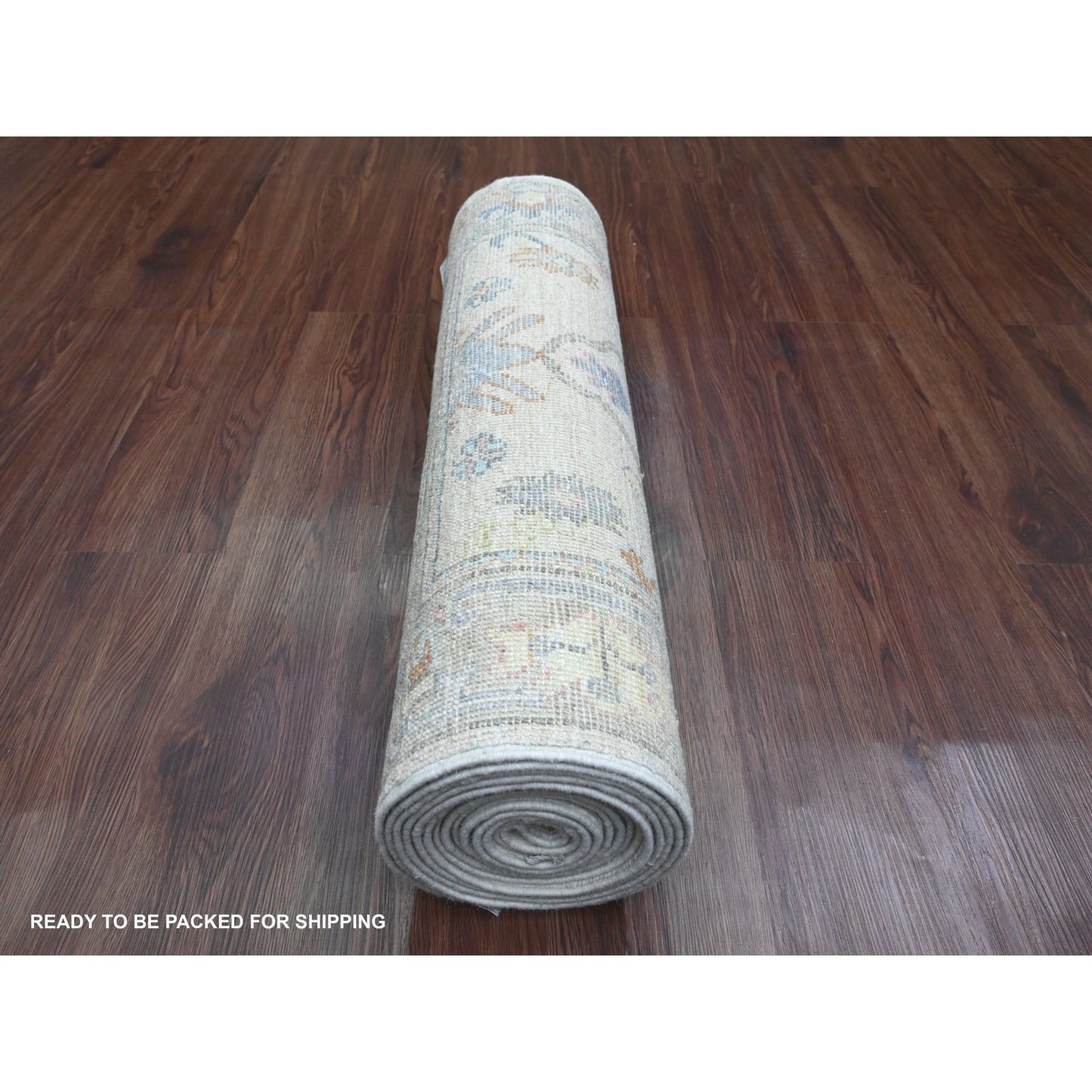 2'8"X15'7" White Angora Ushak Leaf Design Wool Hand Knotted Runner Rug