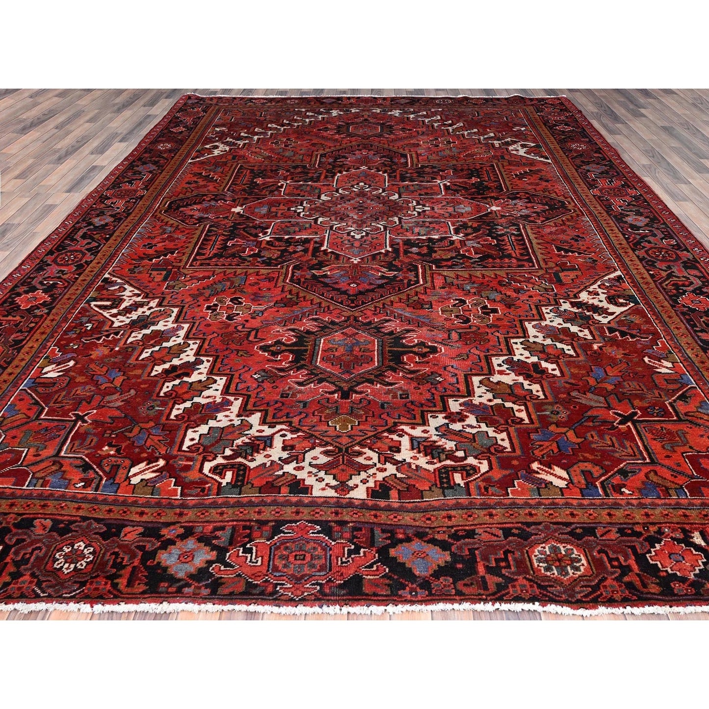 10'1"X12'10" Electric Crimson Red Vintage Semi Antique Heris Abrash Rug