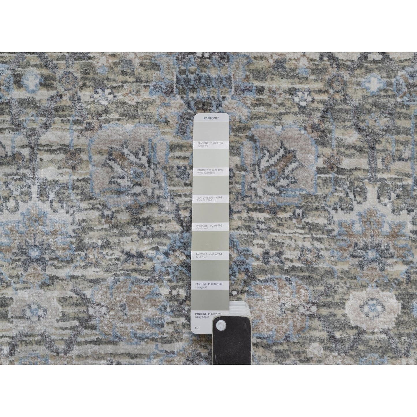 2'7'X15'9" White Hand Knotted Sickle Leaf Design Silk & Wool Runner Rug