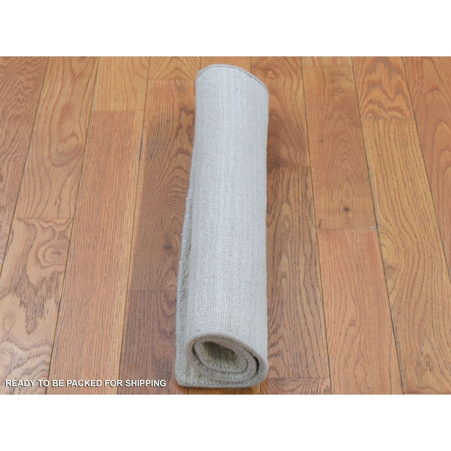 2'1"X2'1" Ivory Modern Design Silk Textured Wool Hand Loomed Square Rug