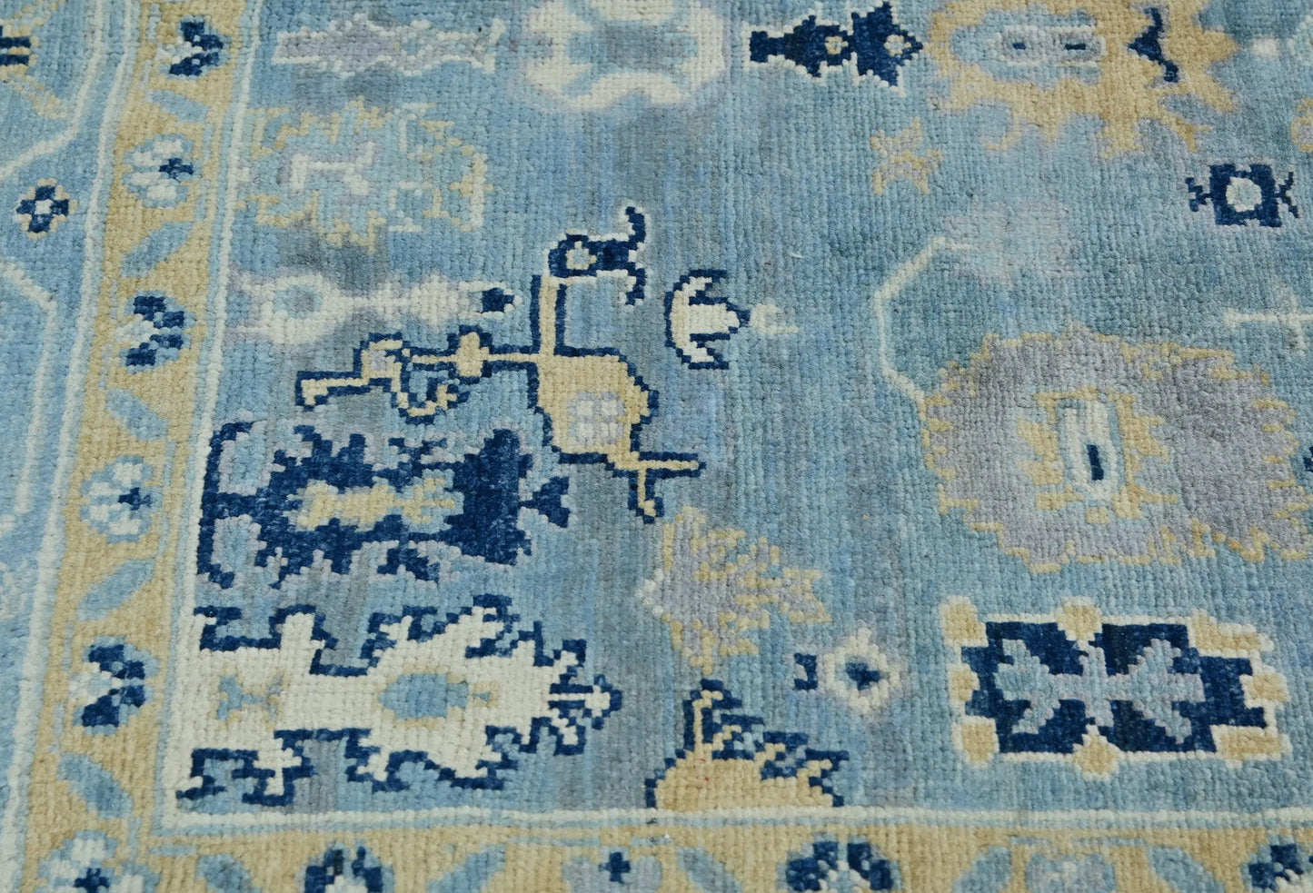 Blue Kazak Oushak Handmade Rug 4X5 Ft Floral