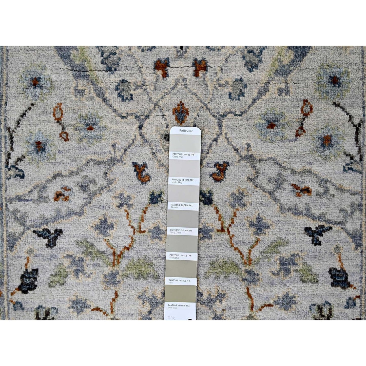 2'5"X5'9" Gray Hand Knotted Wool Oushak Floral Motifs Runner Oriental Rug