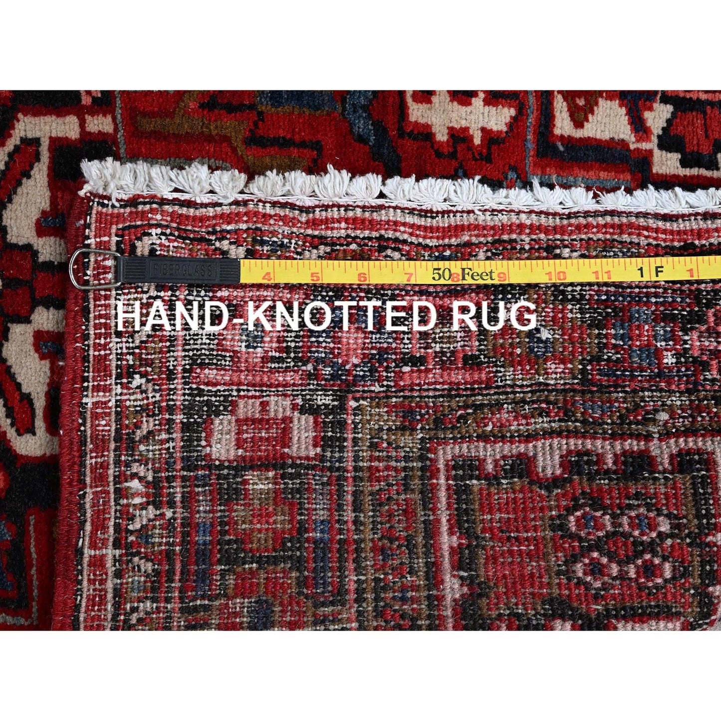 3'6"X11'5" Red Vintage Zoroastrian Heris Pure Wool Hand Knotted Runner Rug