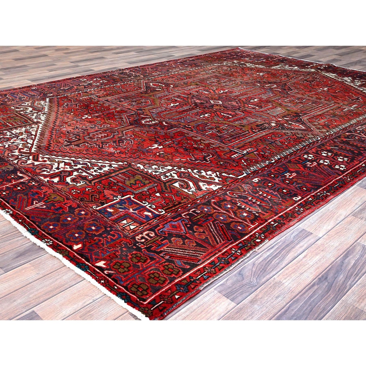 7'10"X11'4" Red Hand Knotted Cleaned Evenly Worn Vintage Oriental Rug