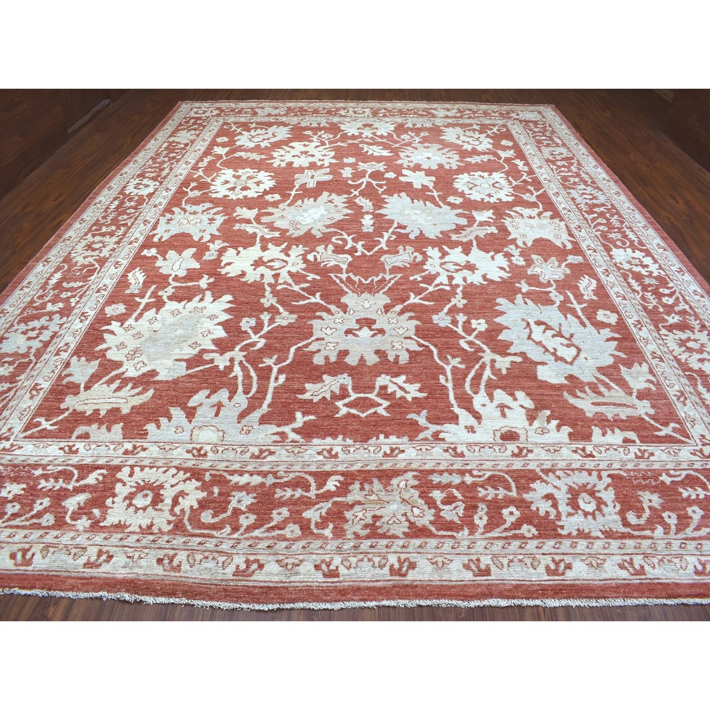 11'9"X14'9" Angora Oushak Hand Knotted Brick Red Soft Wool Oversized Rug