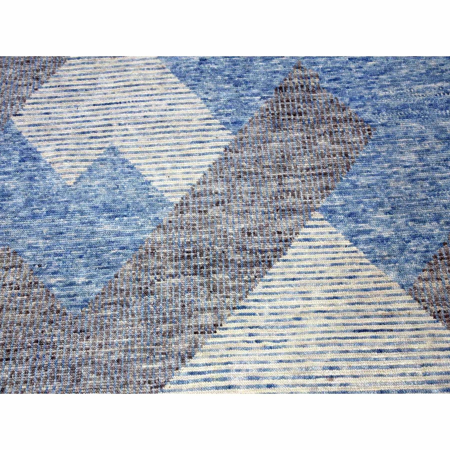 9'X12'1" Blue Geometric Art Deco Collection Wool Hand Knotted Rug