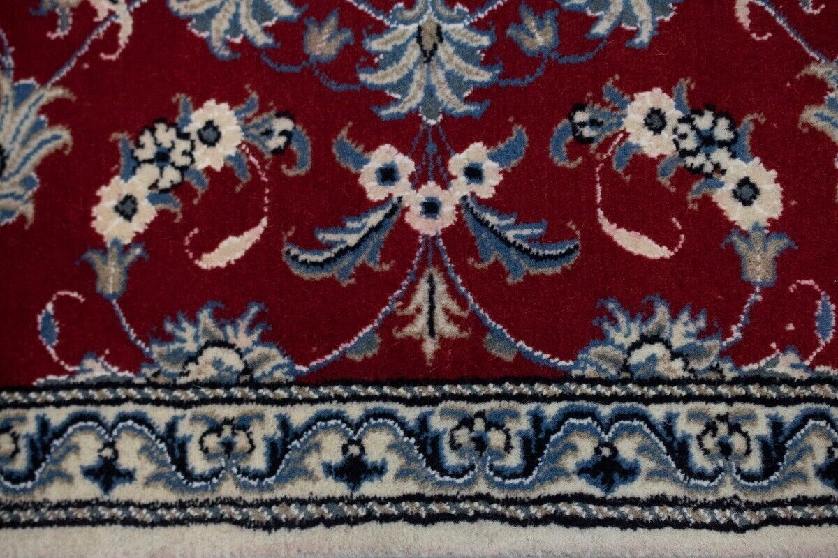 Hand-Knotted Red Area Rug Classic Floral Design