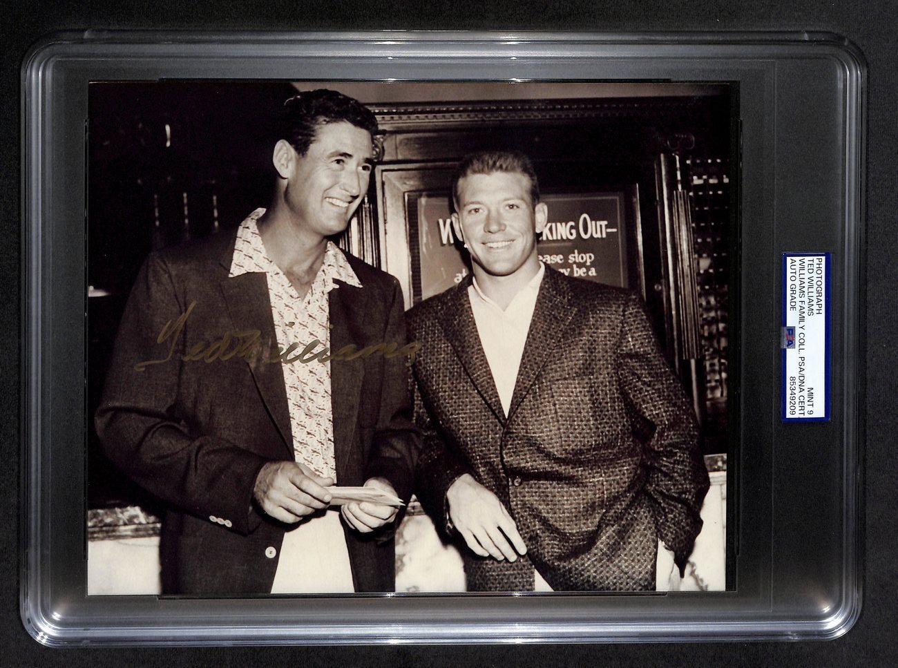 Ted Williams Hof Signed 8X10 Photo W/ Mickey