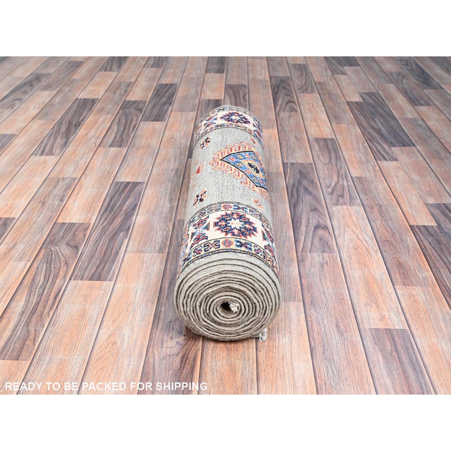 2'8"X15'5" Gray Afghan Super Kazak 100% Wool Oversized Oriental Runner Rug