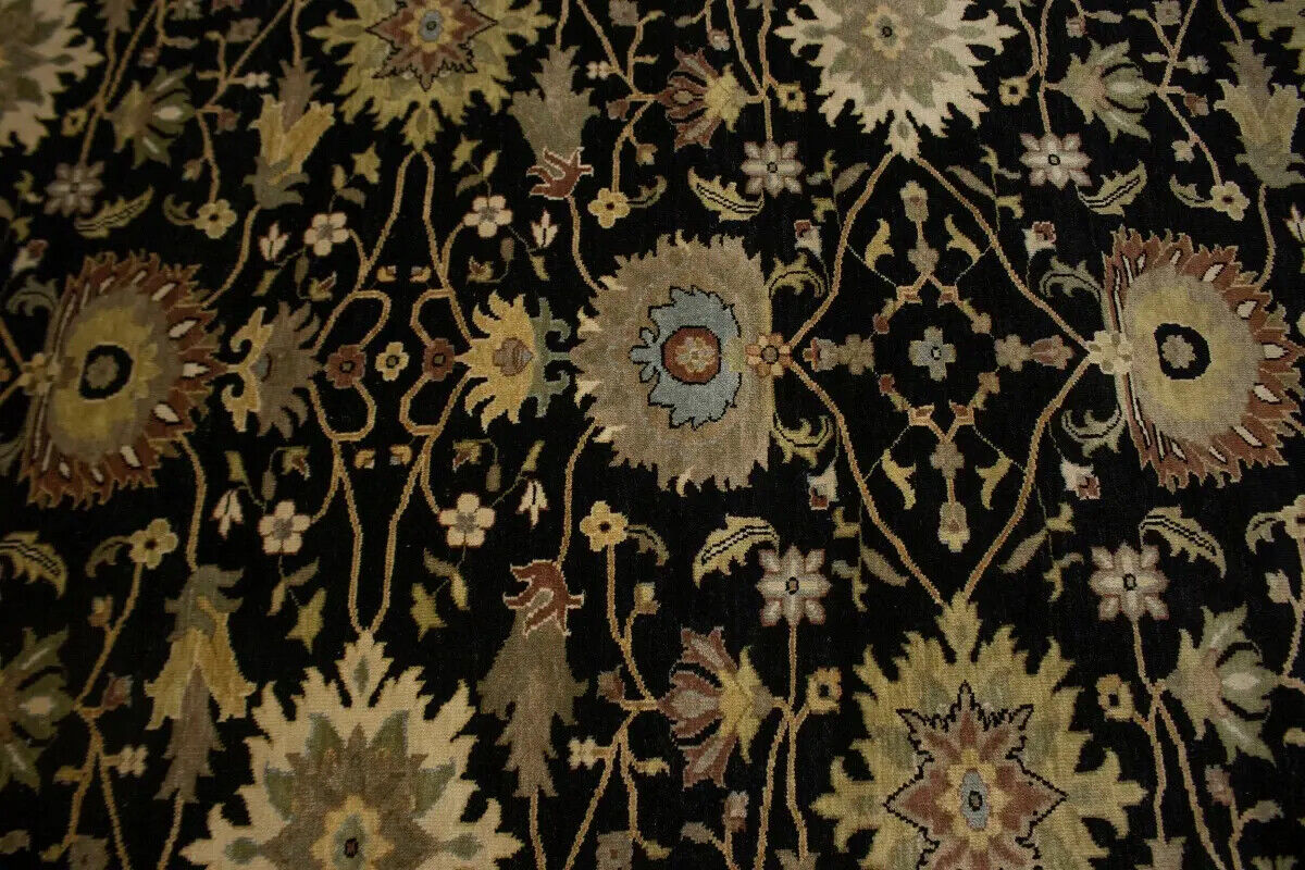 Antique Washed Black Floral Peshawar Rug Osh