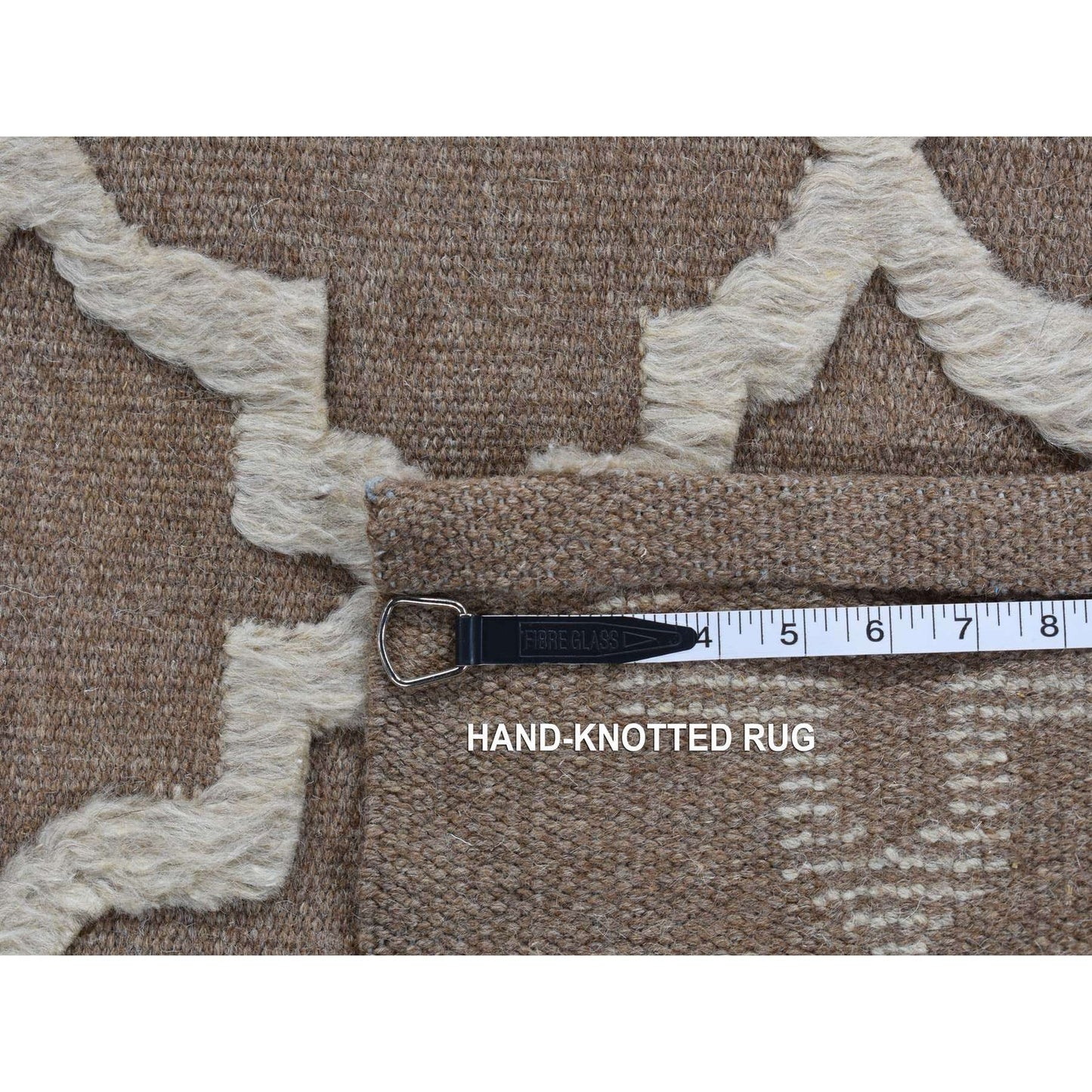 5'X7' Brown Pure Wool Hand Knotted Mixed Kilim And Piled Design Rug