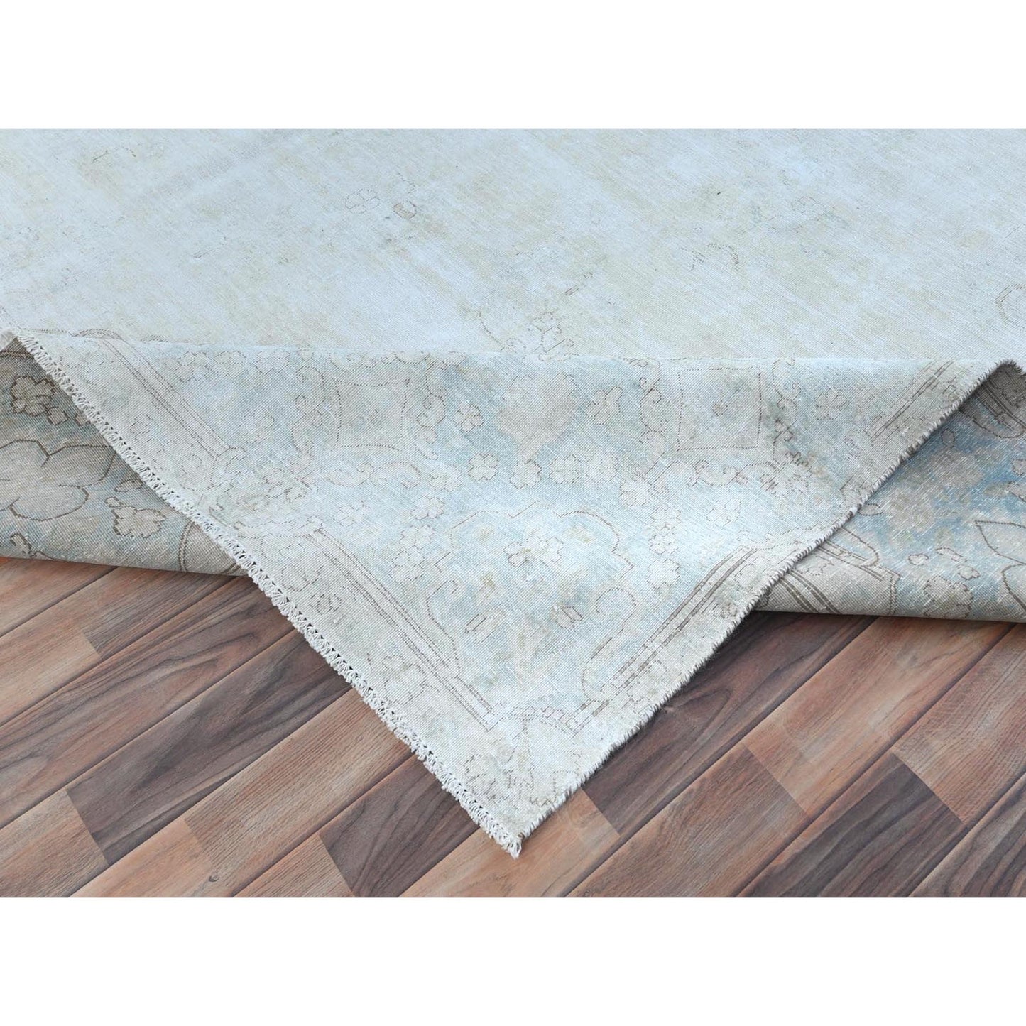 9'8"X12'10" Beige Hand Knotted Wool Distressed Vintage Farsian Karman Rug